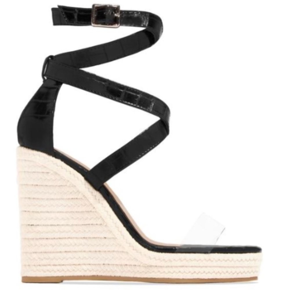 Black Croc Wedge Espadrilles - Picture 7 of 8